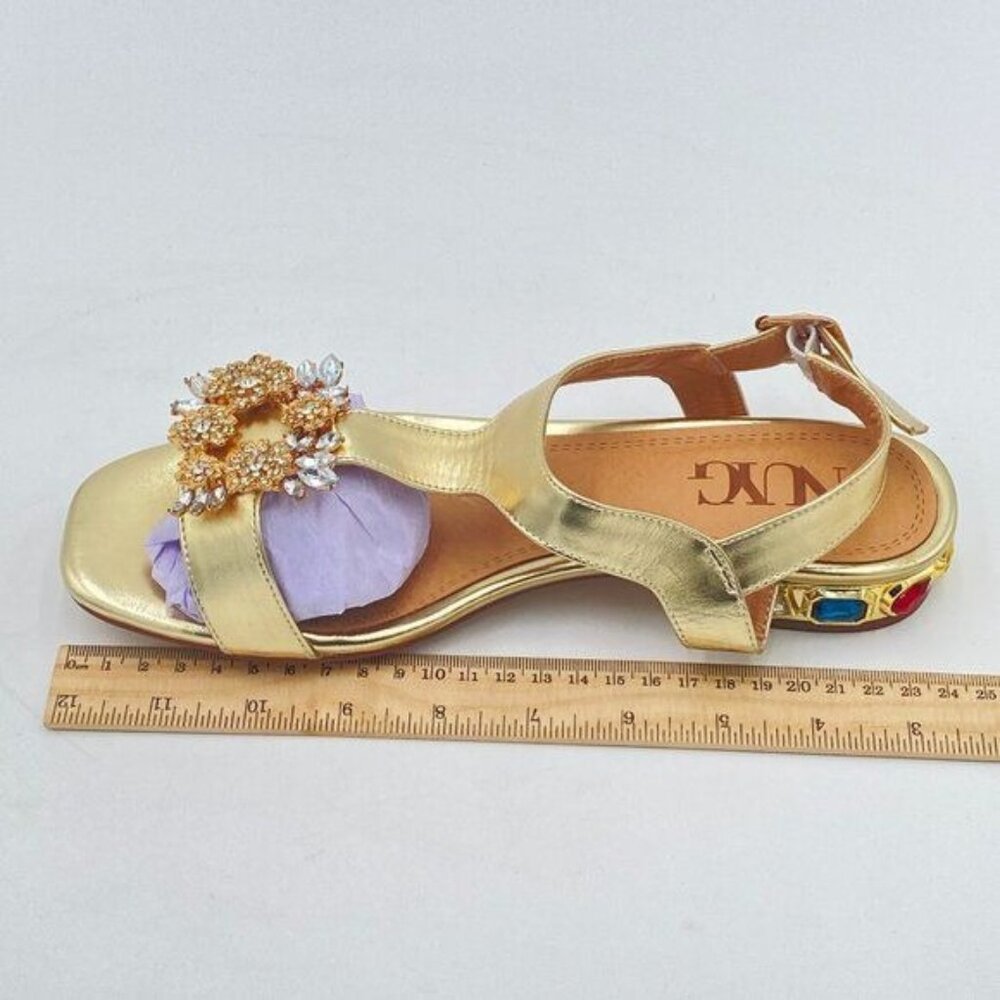 Gold Open Toe T Strap Crystal Chunky Heels Ankle Strap Sandal Bridal Shoes